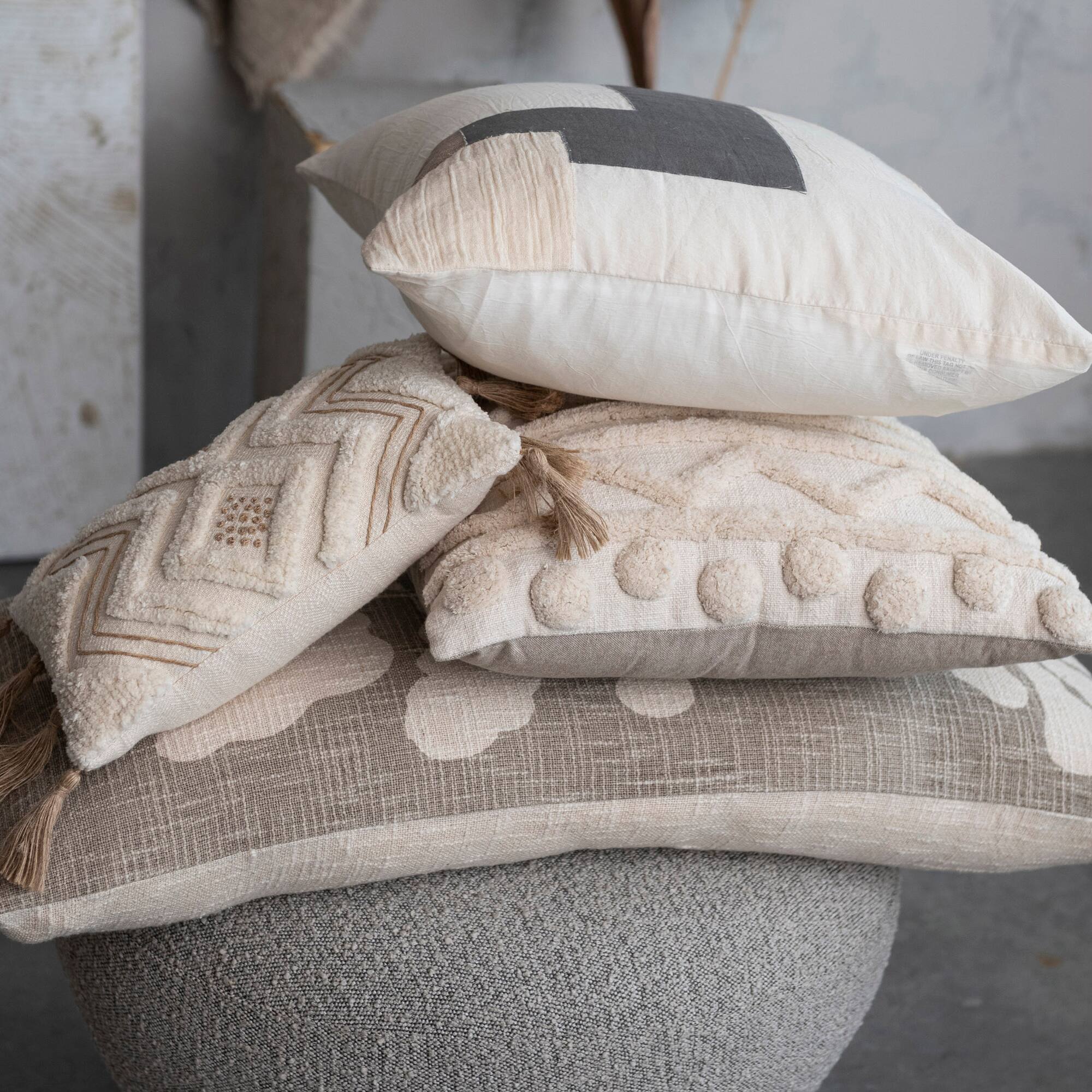 Hello Honey® Gray Botanical Print Cotton Lumbar Pillow with Fringe